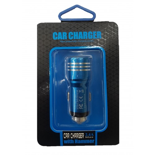 Car Charger with Hammer 2.4A Blue